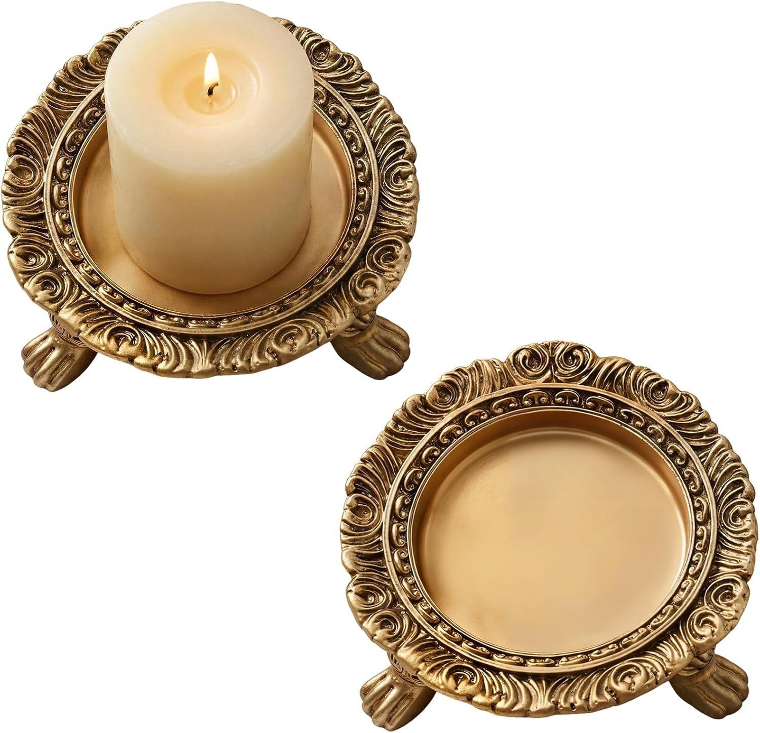 2 Pack Gold Candle Holders, Vintage Clawfoot Candle Pedestal Dish | Amazon (US)