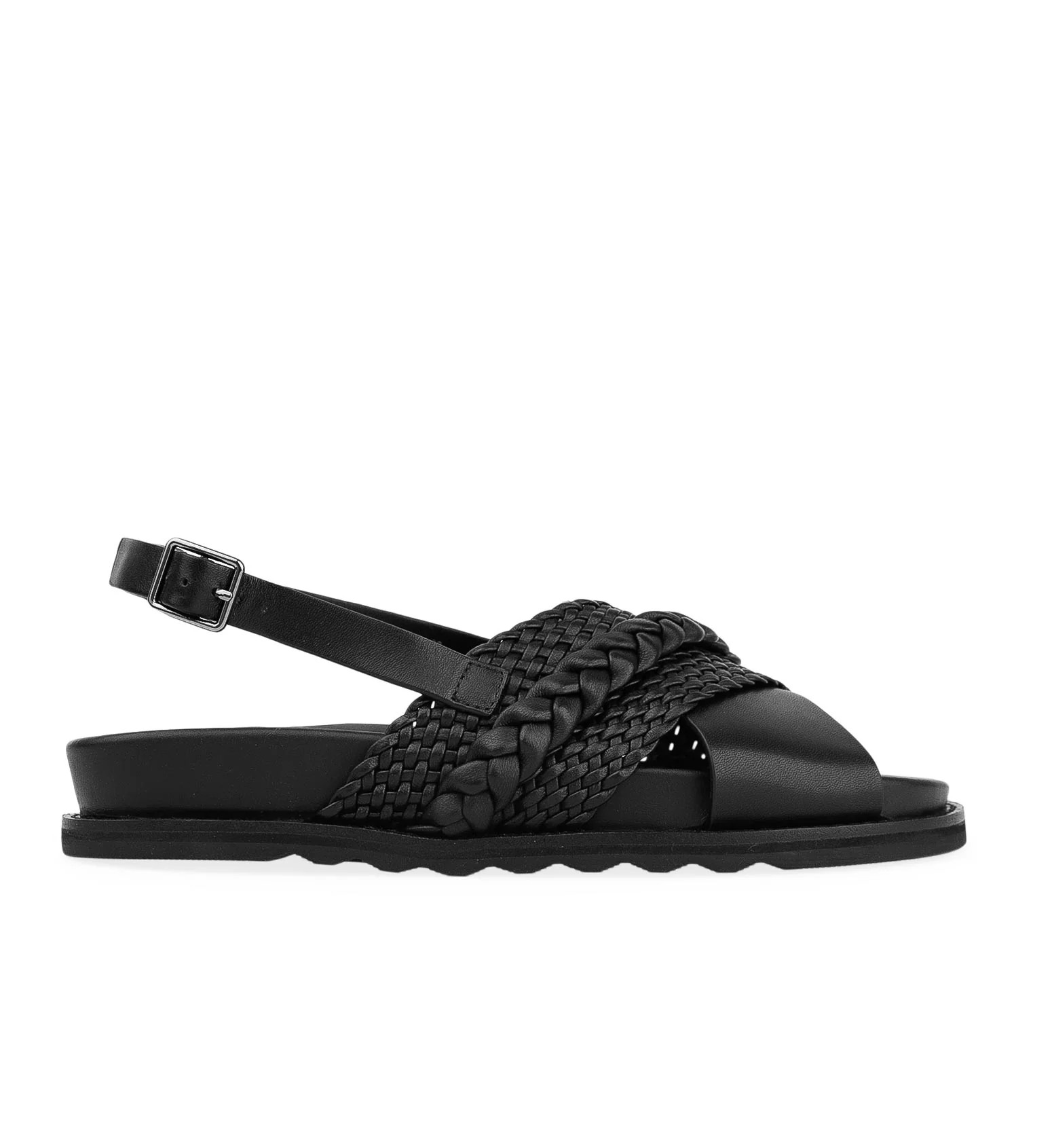 Black Leather Flat Sandals | Bared Footwear