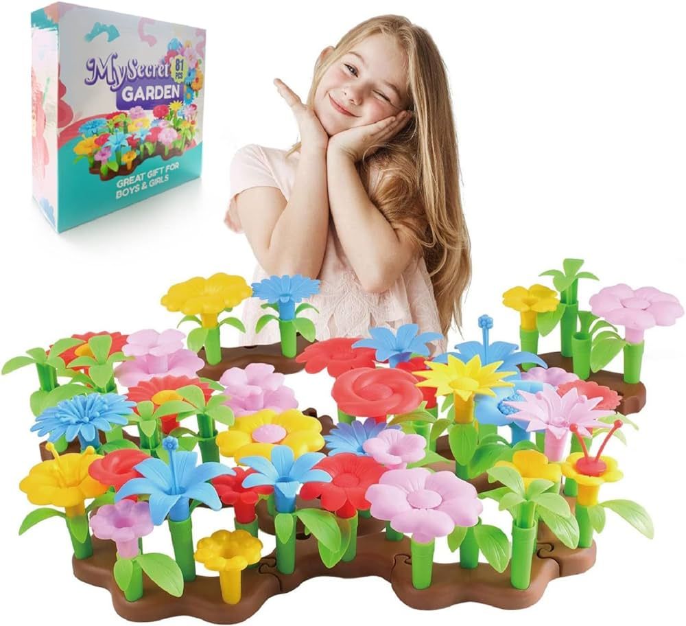 BFUNTOYS 81Pcs Flower Garden Building Toys for Girls 3 4 Year Old, Indoor Stacking Game Pretend P... | Amazon (US)