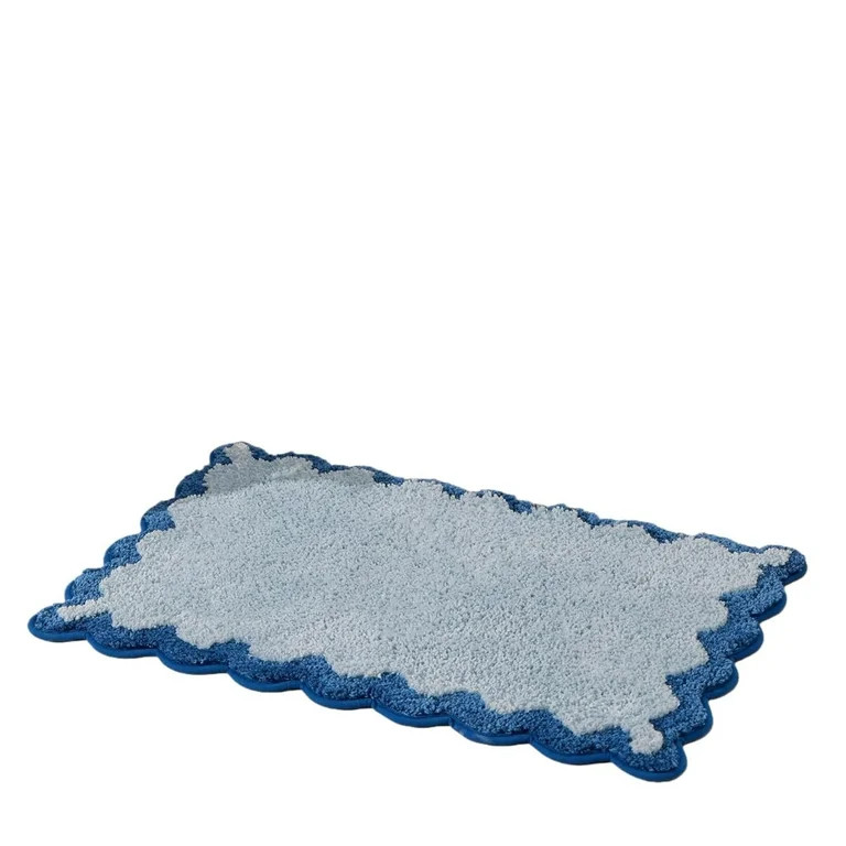 Blue Scalloped Bathing Mat, New Microfiber-cotton Scallop Bathroom Rugs, Cozy Household Shower Ma... | Walmart (US)