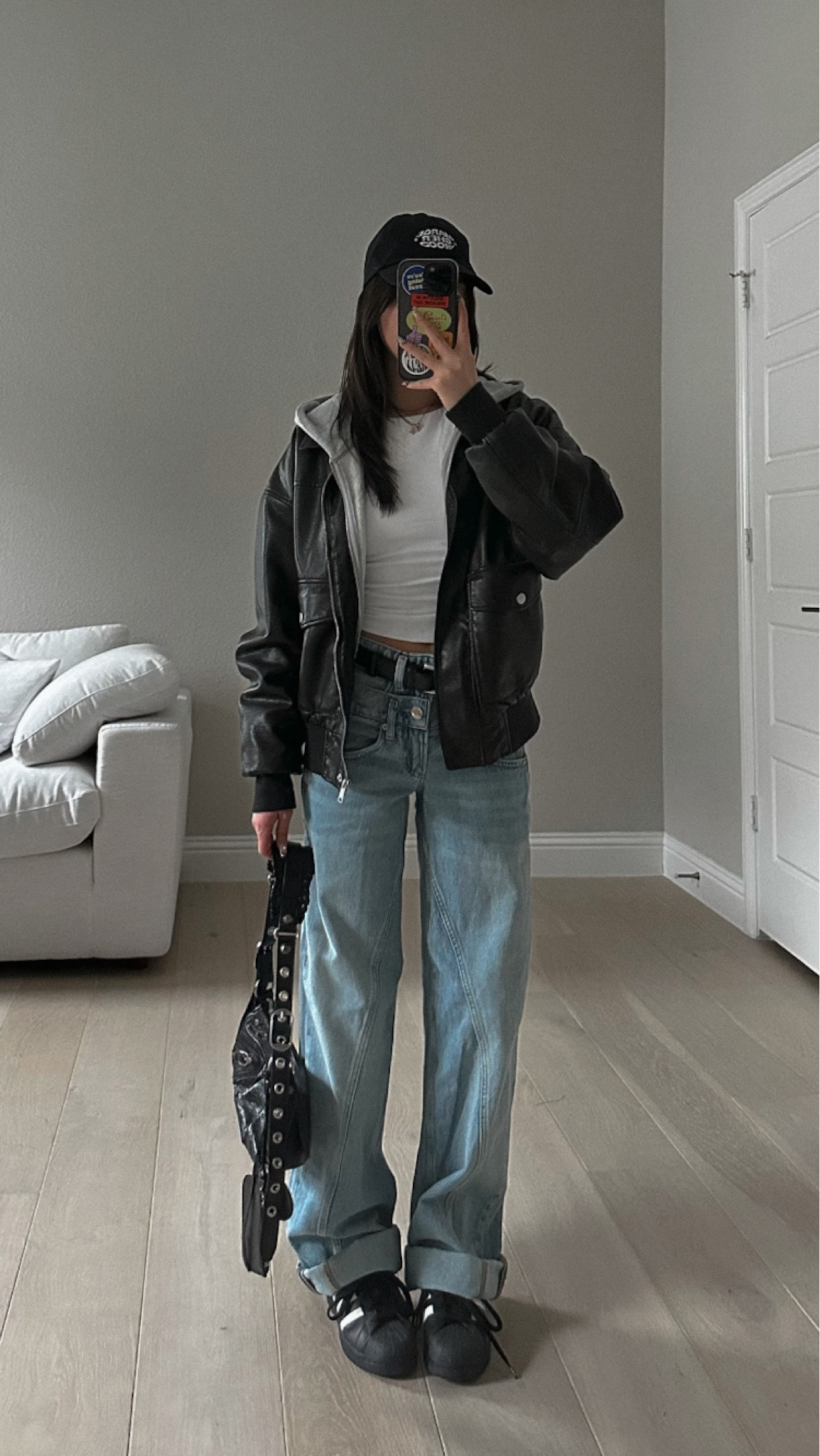 leather jacket - size xs
zip up size xxs (color moonstone grey)
jeans - size 00 
the other jacket linked is almost exactly the same but slightly more brown vs black 

#LTKfindsunder100 #LTKSpringSale #LTKstyletip