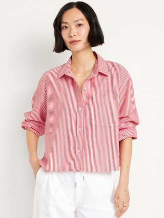 Cropped Button-Down Striped Shirt | Old Navy (CA)