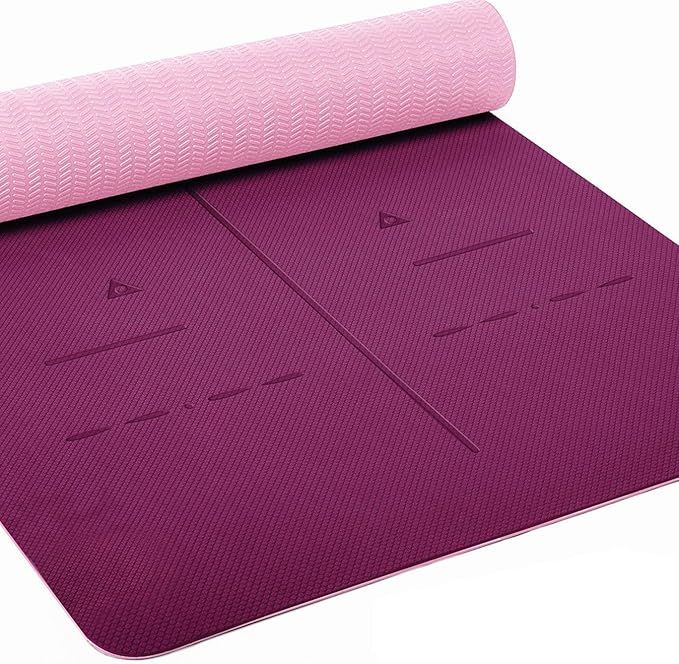 Heathyoga Eco Friendly Non Slip Yoga Mat, Body Alignment System, SGS Certified TPE Material - Tex... | Amazon (US)