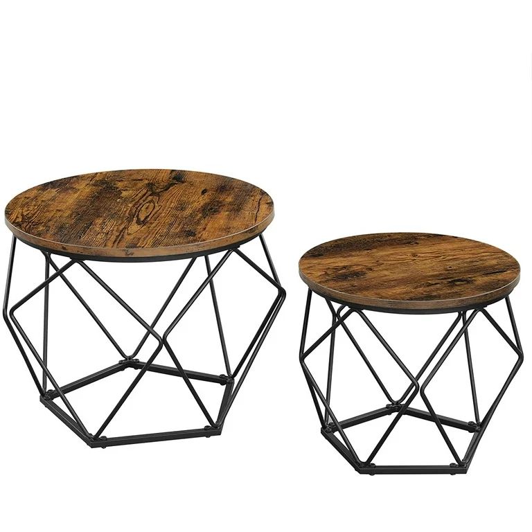 Vasagle Round Coffee Table Set of 2, Side End Table with Steel Frame for Living Room,Rustic Brown... | Walmart (US)