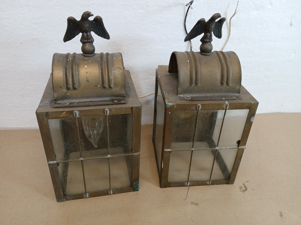 2  Vintage Solid Brass Eagle Wall Lantern Porch Light Colonial Federal Patina | eBay US
