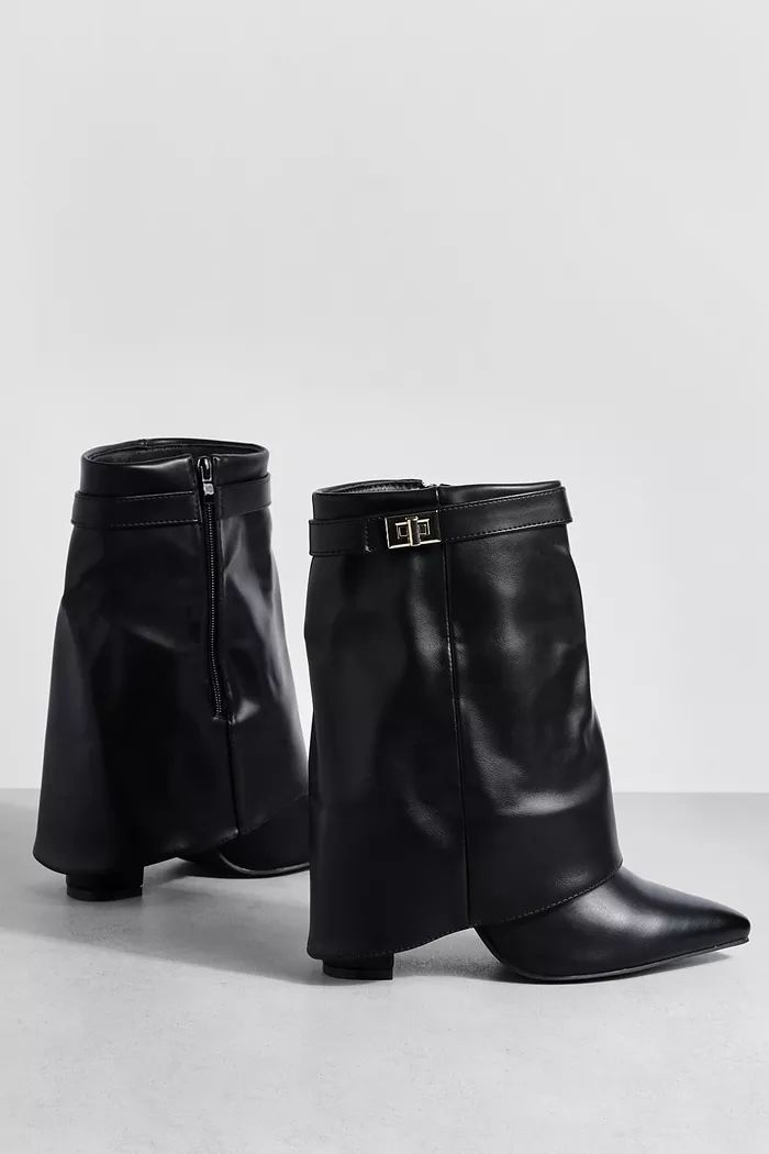 Mid Height Fold Over Metal Detail Boots | boohoo (US & Canada)