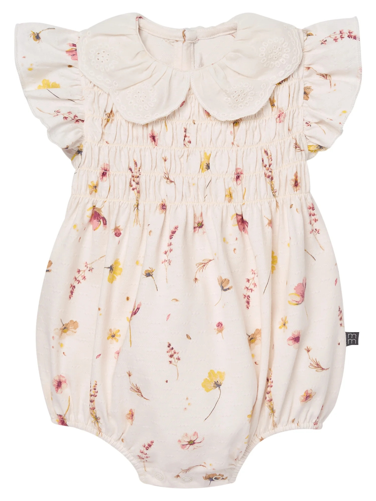 Modern Moments by Gerber Baby Girl Smocked Bubble Romper with Eyelet Collar, Sizes 0/3 Months - 2... | Walmart (US)