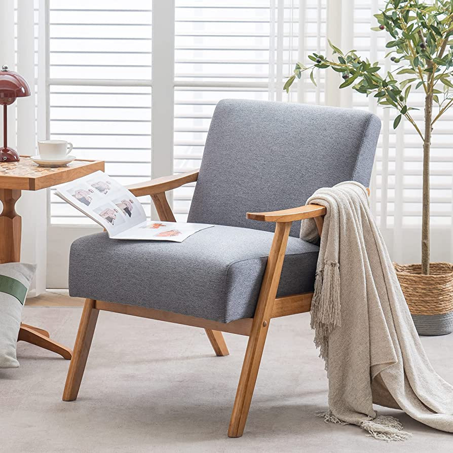 VINGLI Mid-Century Retro Modern Upholstered Lounge Chair Fabric Accent Chair Sturdy Wooden Frame ... | Amazon (US)