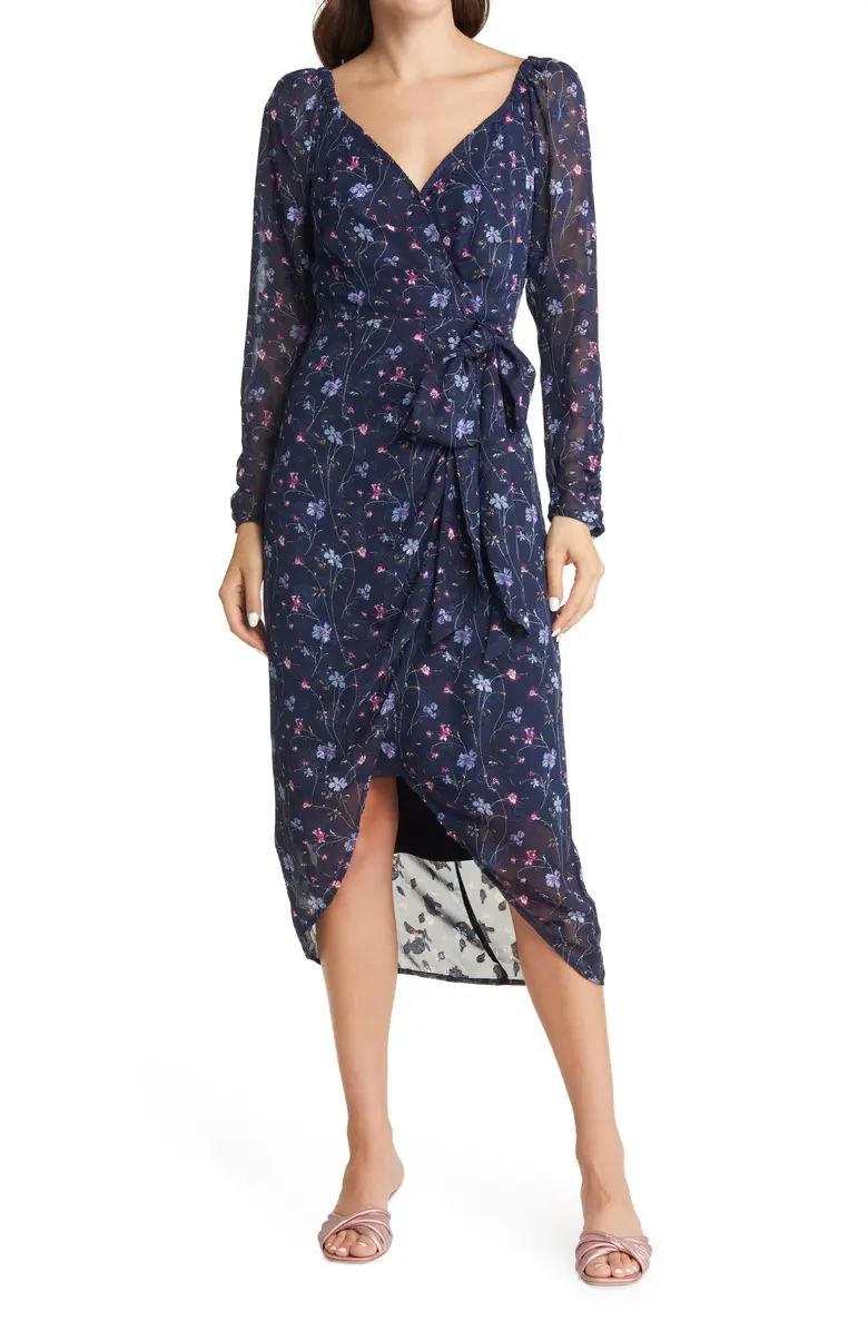 Floral Wrap Front Long Sleeve Midi Dress | Nordstrom