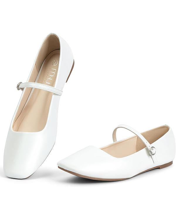 MUSSHOE Womens Ballet Mary Jane Flats Shoes Adjustable Strap Comfortable Square Closed Toe Versat... | Amazon (US)
