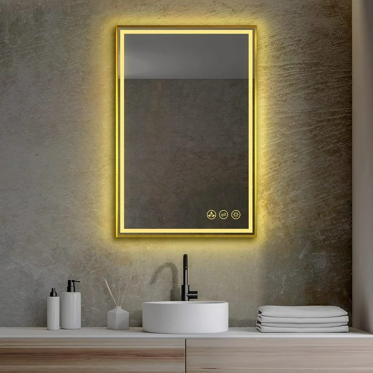 24x36 Inch LED Bathroom Mirror with Brushed Gold Frame| Wall Mounted Backlit Vanity Mirror with L... | Walmart (US)