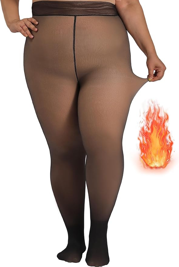 HONENNA Plus Size Fleece Lined Tights, Fake Transparent Curvy Winter Thermal Tights for Women und... | Amazon (US)