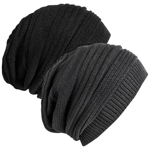 Senker Fashion Beanie Hats for Women, Winter Slouchy Knit Beanies Warm Fleece Lined Chunky Oversized Skull Cap Gifts Grey Black | Amazon (US)