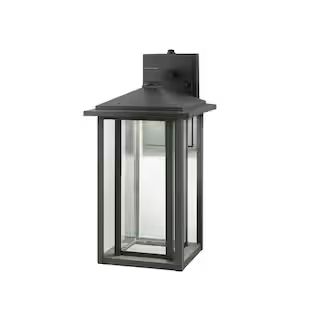 Mauvo Canyon 15.5 in. Black Dusk to Dawn LED Outdoor Wall Light Fixture with Seeded Glass | The Home Depot