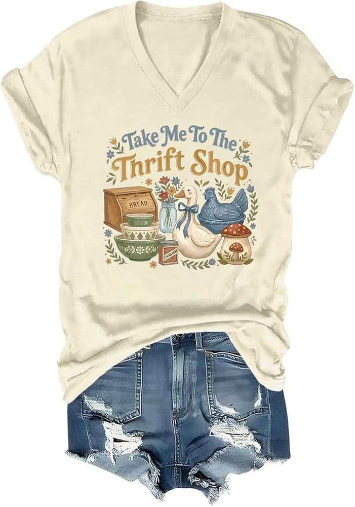 Take Me to The Thrift Shop Shirt Funny Thrifting T-Shirt Thrift Lover V Neck | Amazon (US)