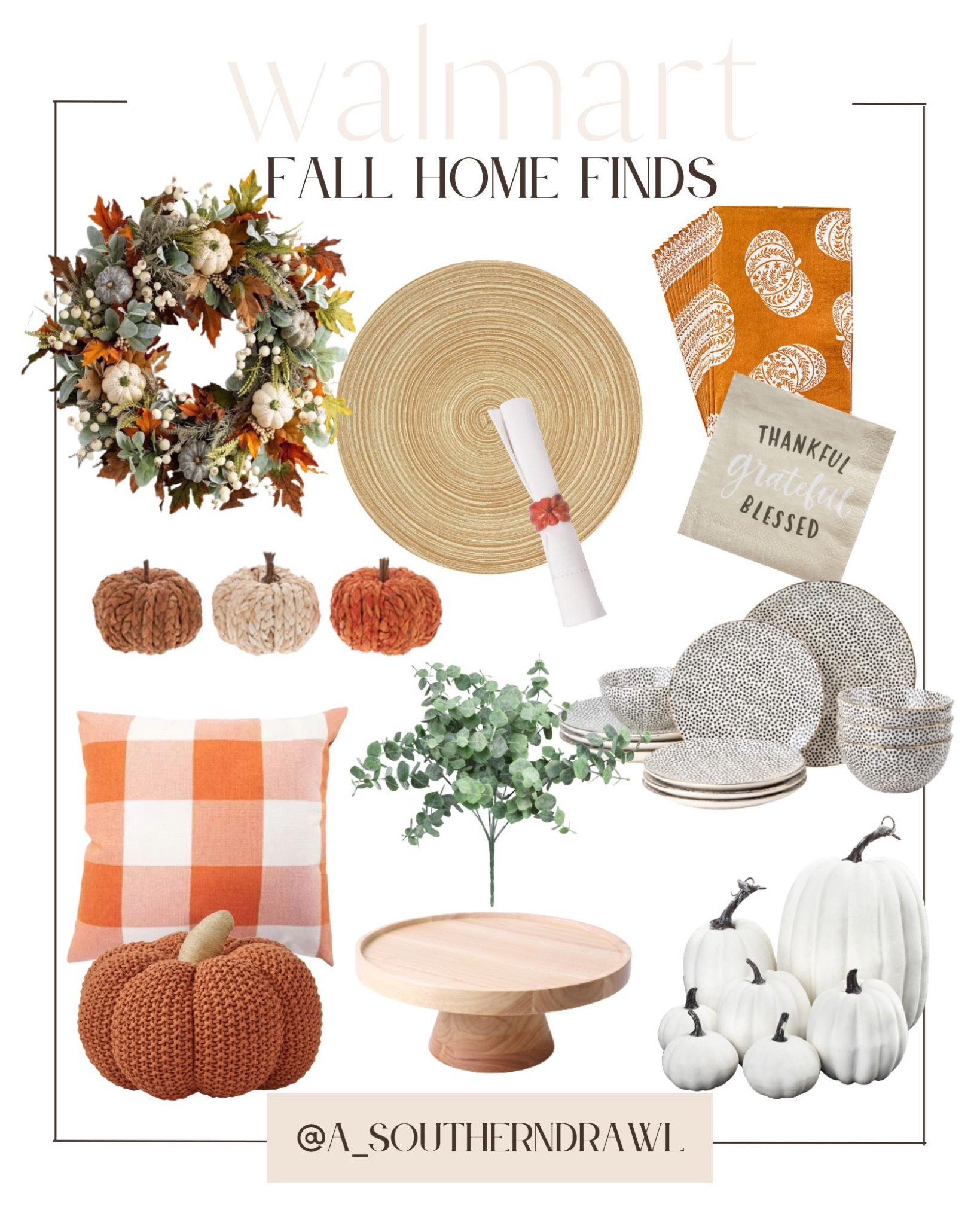 Walmart home finds - walmart fall home decor - Walmart fall table scape - Walmart fall wreath - pumpkins - entryway table decor - Walmart thanksgiving decor - fall napkins and placemats - pumpkin pillows - fall tableware 


#LTKSeasonal #LTKhome #LTKHalloween