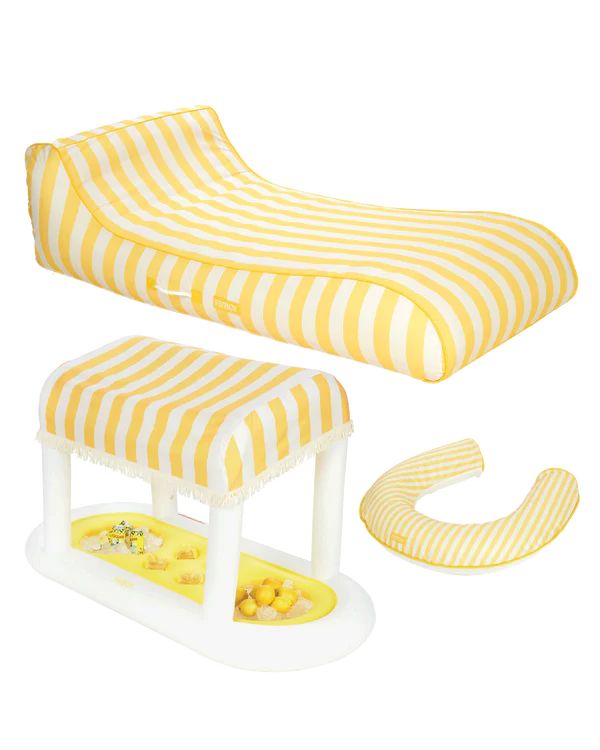 Yellow Striped Cabana Fabric Sunbed Lounger, Cabana & Noodle | FUNBOY