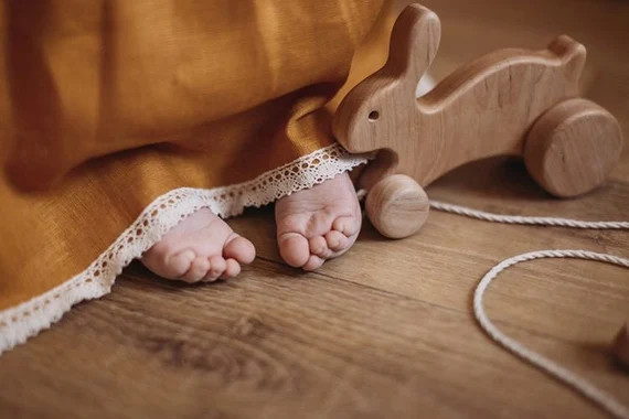 Hopping bunny wood pull toy | Wooden hare baby toy for 1 year old | Made in Ukraine | Etsy (US)