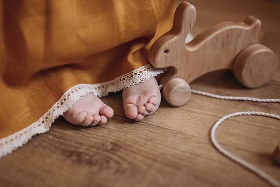 Hopping bunny wood pull toy | Wooden hare baby toy for 1 year old | Made in Ukraine | Etsy (US)