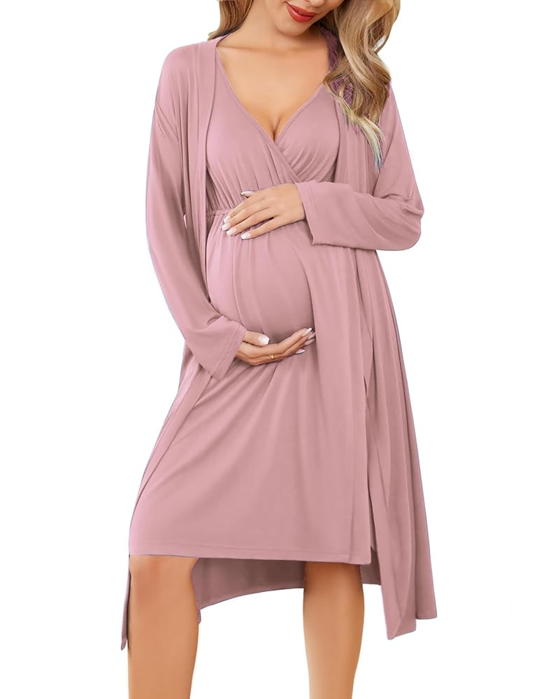 Ekouaer Maternity Nursing Gown and Robe Set Labor Delivery Nursing Nightgowns for Breastfeeding P... | Amazon (US)