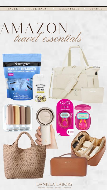 AMAZON travel essentials!

Travel
Tote bag
Make up 
Fan
Woven tote
Toiletries 

#LTKtravel #LTKstyletip #LTKSeasonal
