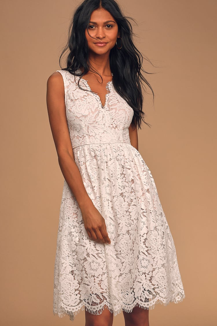 Love Swept White Lace Midi Skater Dress With Pockets | Lulus