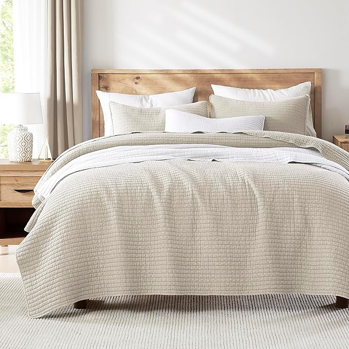 WDCOZY Beige Queen Size Quilt Set, Muslin Cotton Shell Down-Alt Poly Filling, Neutral Shabby Chic... | Amazon (US)