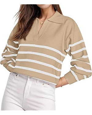 GRECERELLE 2024 Sweaters for Women Trendy Long Sleeve V Neck Striped Sweater Women Winter Chunky ... | Amazon (US)