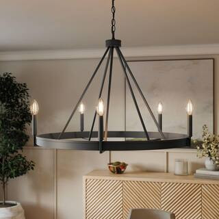 Progress Lighting Aleswith Collection 32 in. 5-Light Matte Black Rustic Modern Chandelier for Din... | The Home Depot
