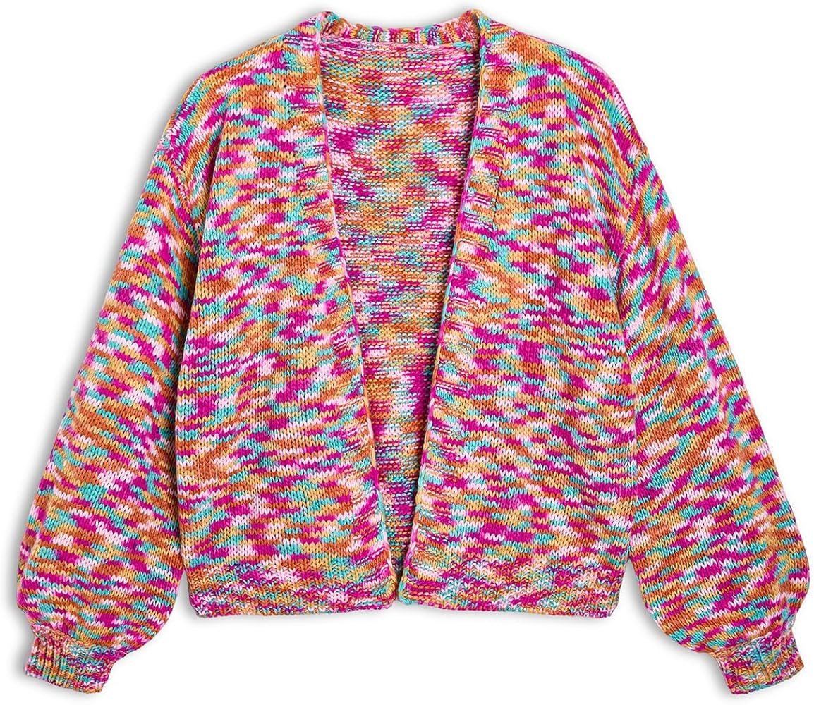 SEGT Women's Chunky Knit Open Front Color Block Long Sleeve Loose Short Cropped Cardigan Sweaters | Amazon (US)