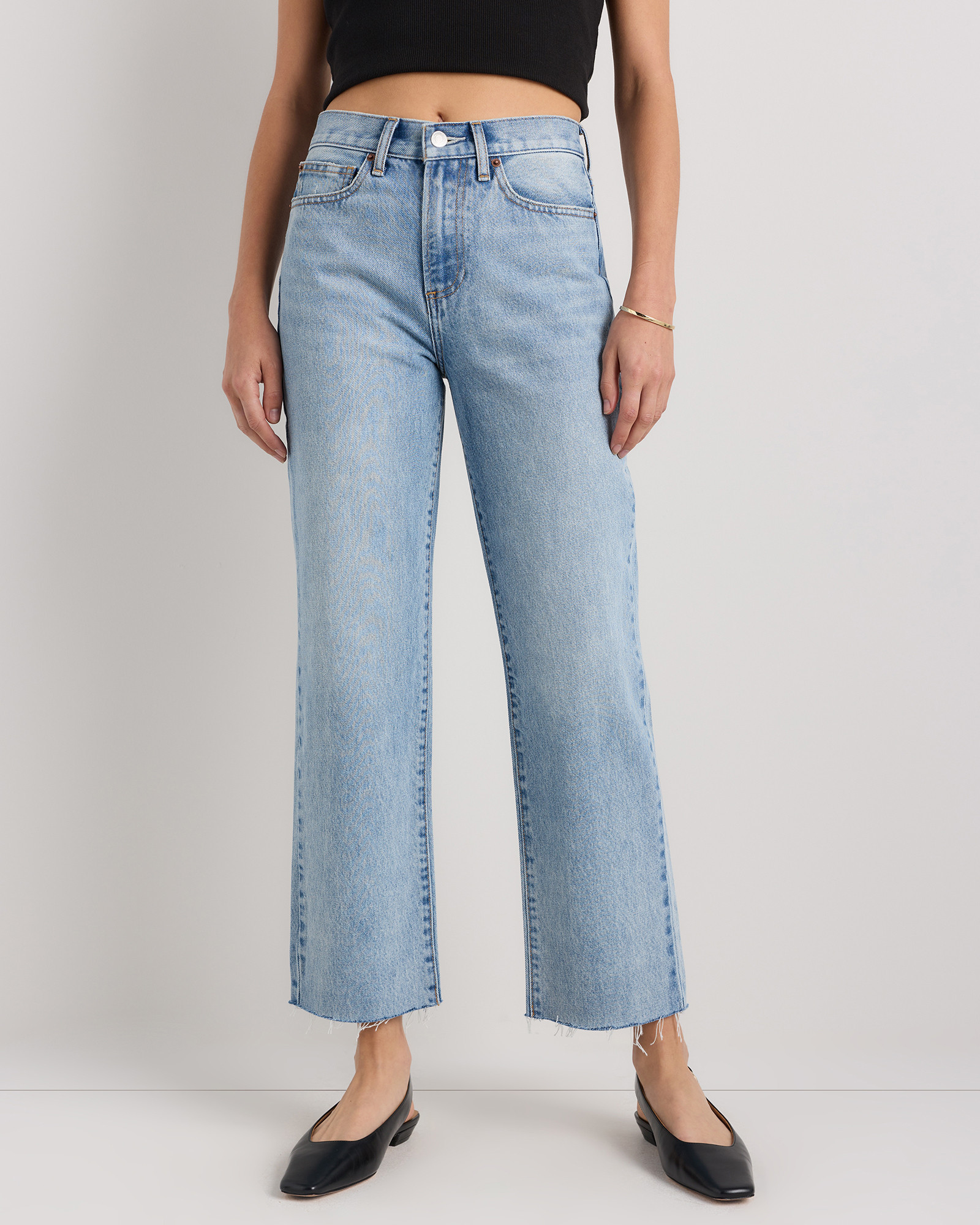Quince | Women's Bella Rigid Straight Jeans in Powder Blue Raw Hem, Size 32, Cotton | Quince