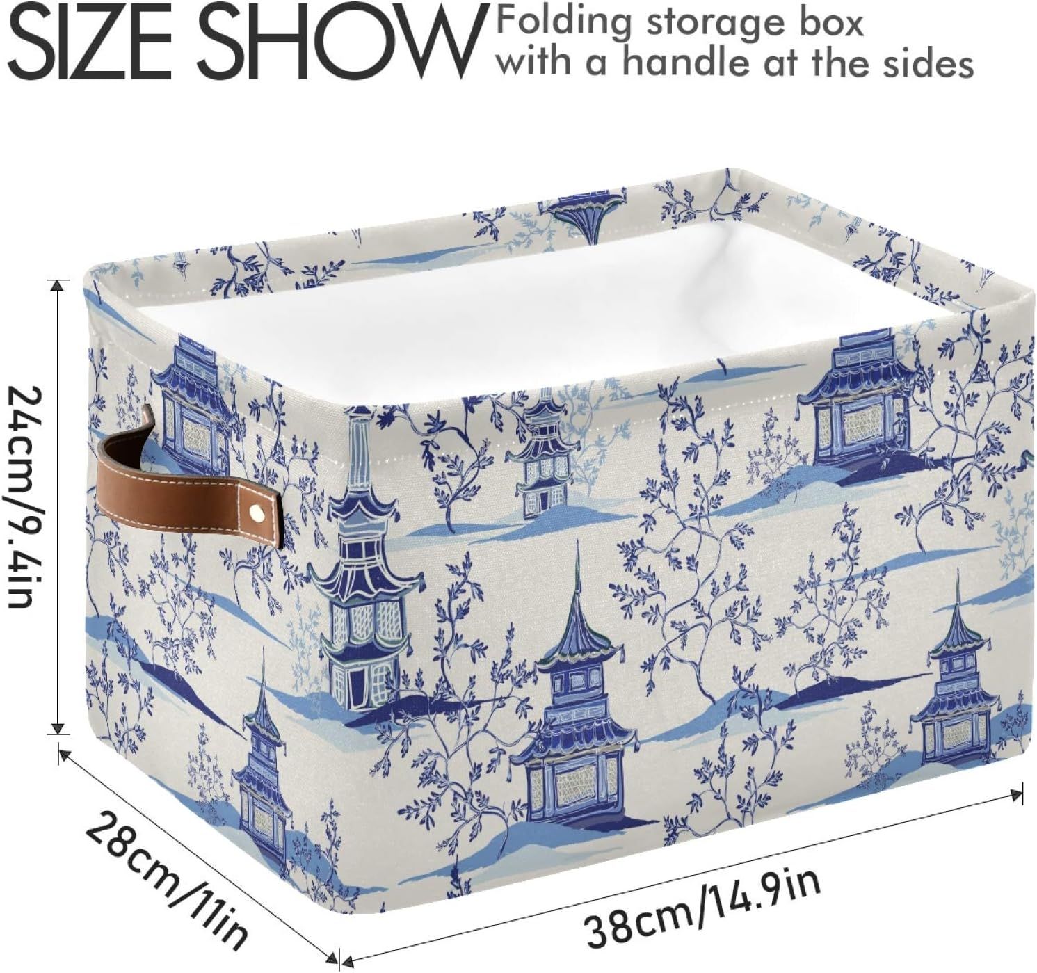 susiyo Large Foldable Storage Bin Pagodas Chinoiserie Fabric Storage Baskets Collapsible Decorati... | Amazon (US)