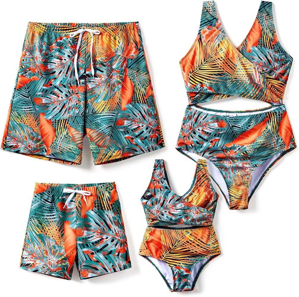 PATPAT Family Matching Swimsuits Swimwear Set for Couples Newest Mommy and Me Striped Spliced Bat... | Amazon (US)