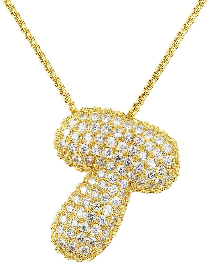 Bubble Letter Necklace, 14k Gold/Silver Balloon Initial Diamond Pendant Chain Necklace Dainty Pav... | Amazon (CA)