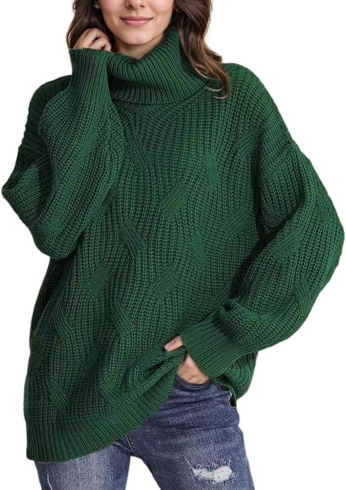 TIAFORD Women's Fall Winter Loose Turtleneck Cable Knit Sweater Casual Warmth Long Sleeve Oversiz... | Amazon (US)