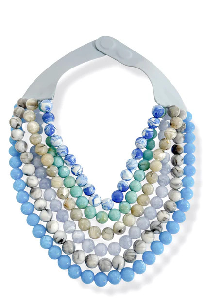 Carla 6 Strand Blue Multi Smooth Bead Layered Necklace | The Willow Tree
