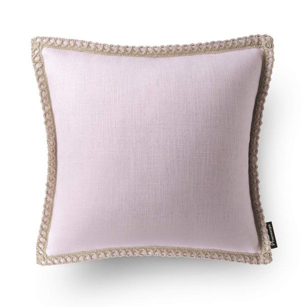 Phantoscope Linen Trimmed Farmhouse Series Decorative Throw Pillow, 20" x 20", Pink, 1 Pack | Walmart (US)