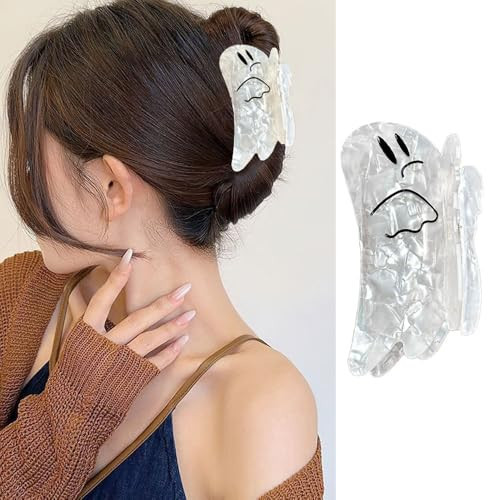 Halloween Hair Claw Clips - 1 Pack Cute White Ghost Hair Clips for Halloween Cosplay Hair Accessories Strong Hold Claw Clips Small Acrylic Laser Hair Barrette Hair Grips for Women Girl Hair Decoration | Amazon (US)
