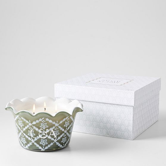 Hand Painted Block Print Candle, 3 Wick | Mark and Graham