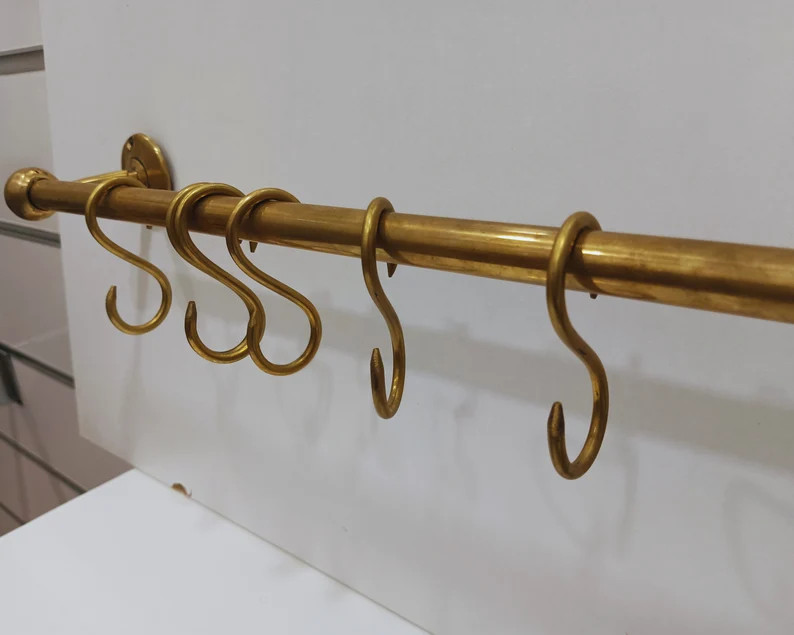 Rustic Unlacquered Brass Pot Rail With a 16 Mm Rod and S-hooks for Pots, Pans, and More, DDP Ship... | Etsy (US)