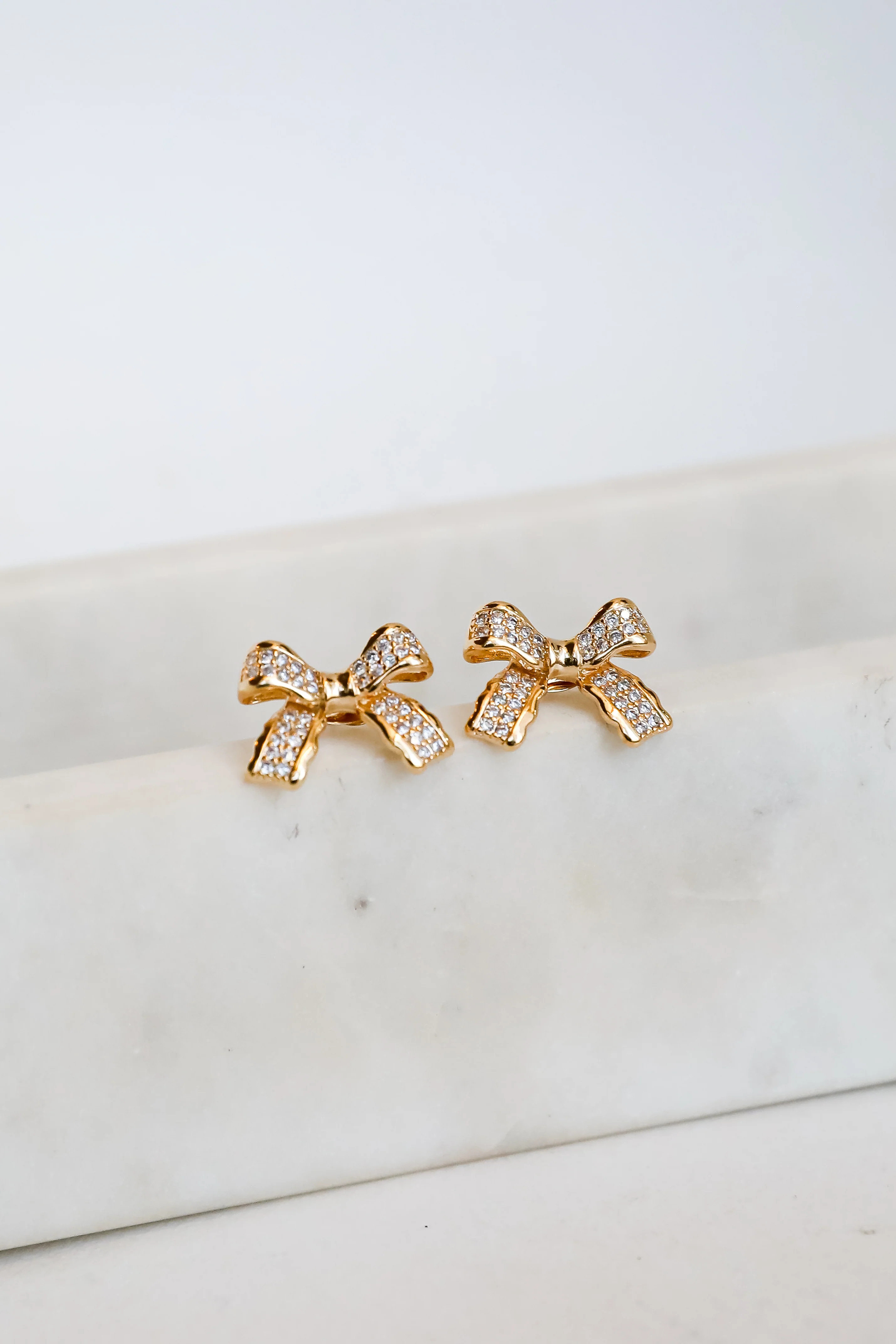 Cute Gold Rhinestone Bow Earrings | Bow Jewelry | Dress Up | Dress Up