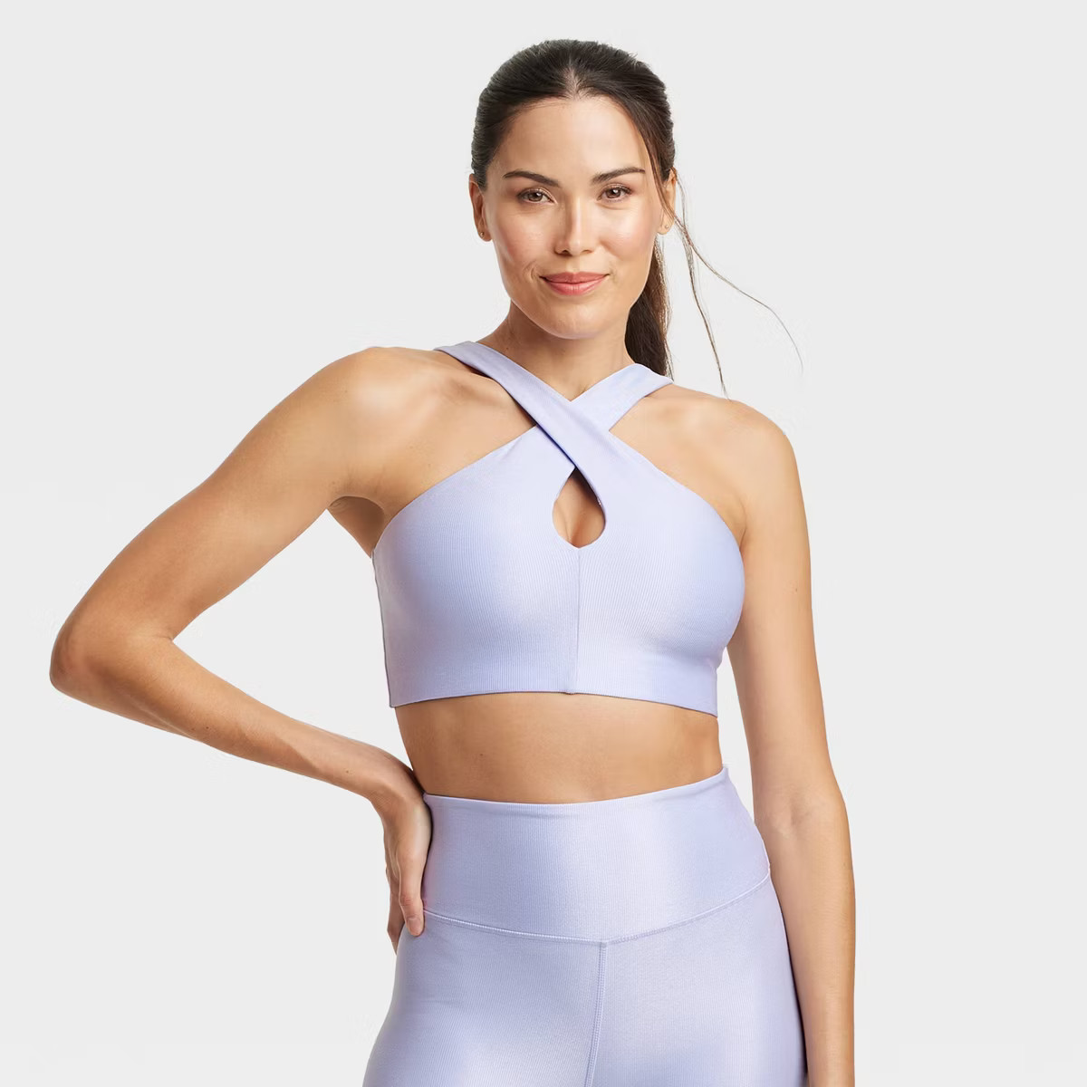 Women's Light Support Shine Ribbed Halter Longline Sports Bra - All In Motion™ Periwinkle Blue ... | Target