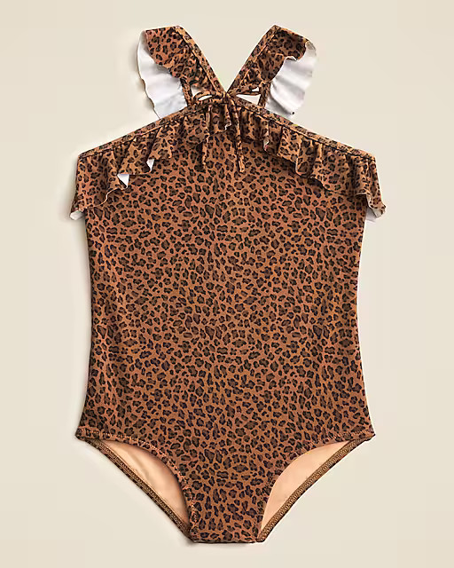 Girls' ruffle halter-neck one-piece swimsuit with UPF 50+ fabric | J. Crew US