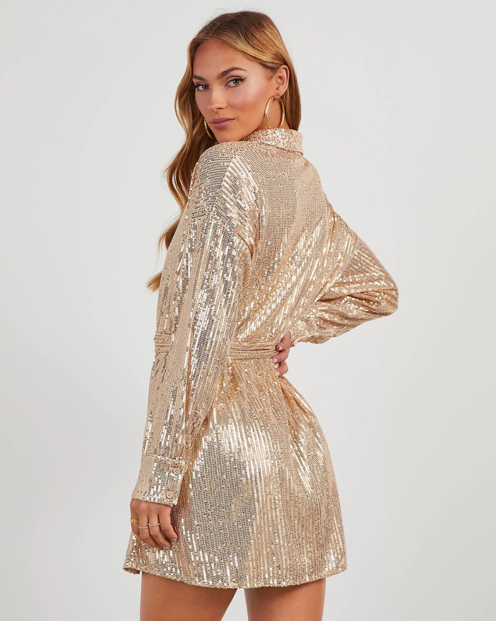 Brady Belted Sequin Mini Shirt Dress | VICI Collection