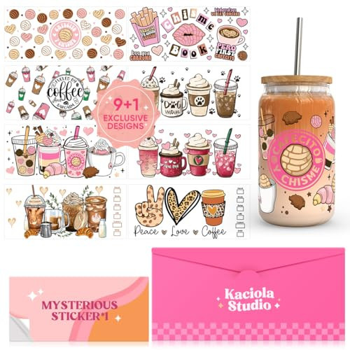 Kaciola 10 Sheets UV DTF Cup Wraps for 16 oz- Coffee Theme UV DTF Stickers, 1 Sheet Mysterious Pattern Transfer, Rub on Transfers Stickers for 16 oz Libbey Glasses Crafting | Amazon (US)
