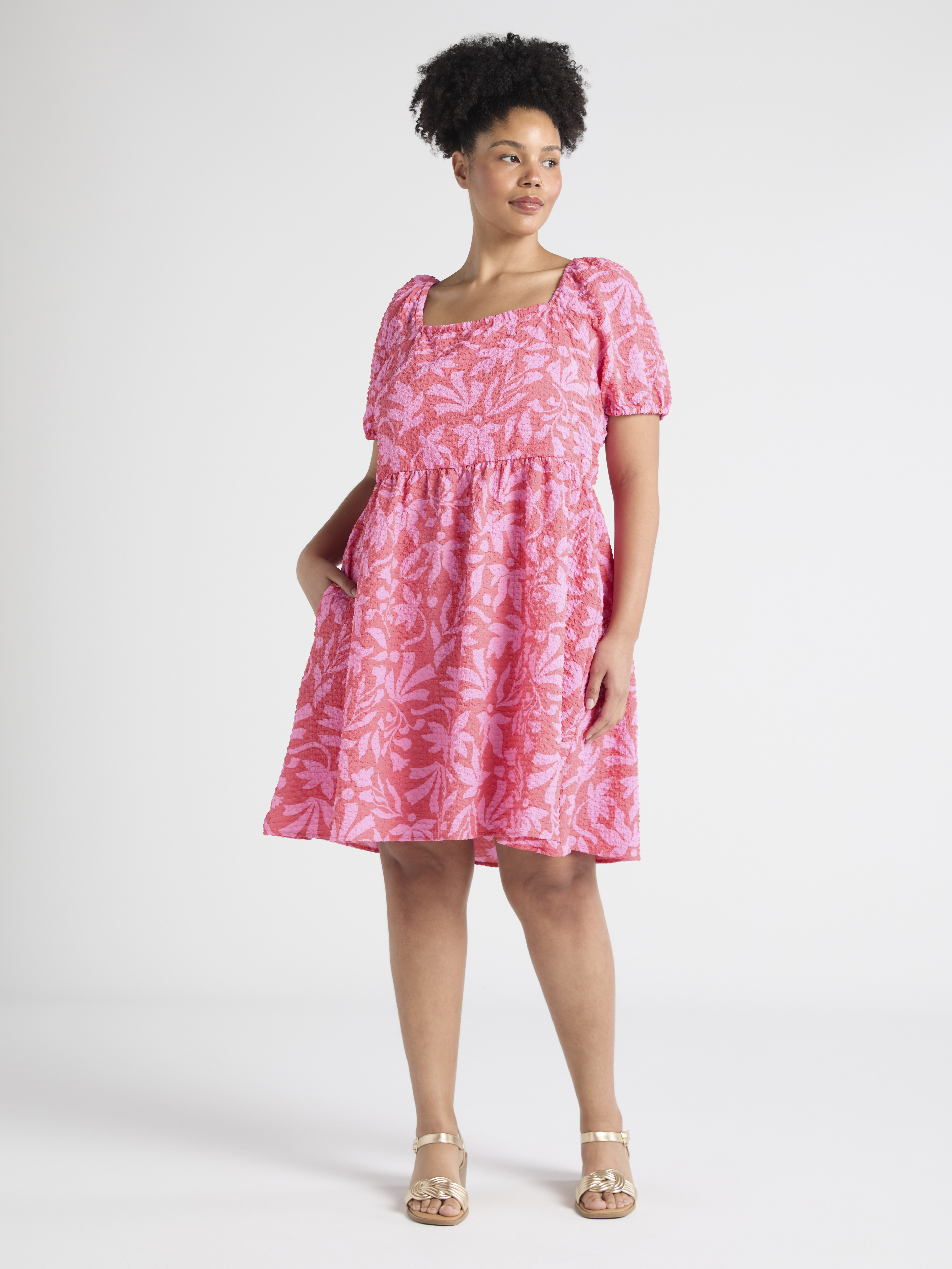 Time and Tru Women's and Women's Plus Tie Back Cotton Mini Dress, Sizes 1X- 4X | Walmart (US)