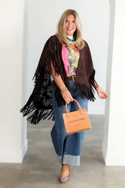 Winona Brown Suede & Fringe Cape | The Willow Tree