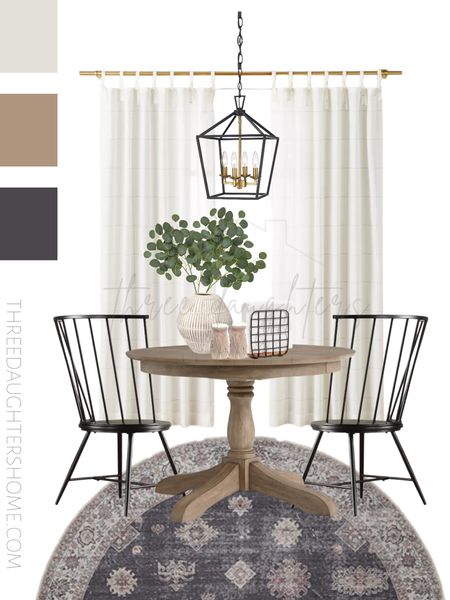Breakfast nook, round dining table, pedestal table, black dining chairs, pendant light, linen curtains, vignette, centerpiece, washable rug, ruggable dupe, breakfast nook, dining

#LTKstyletip #LTKhome