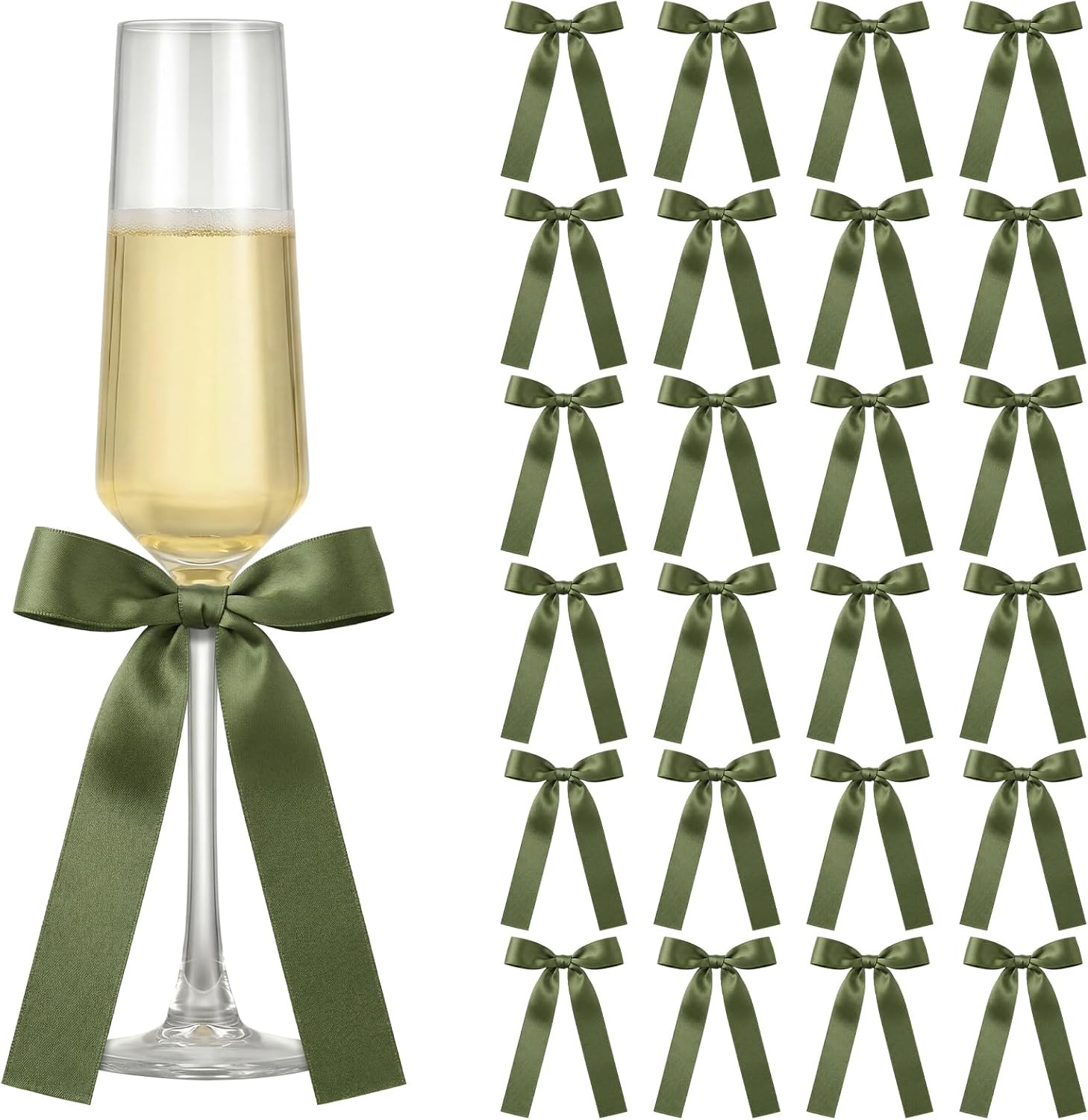 Jingmore Olive Green 24 Pack Bows for Champagne Glasses Candle Holder | Amazon (US)