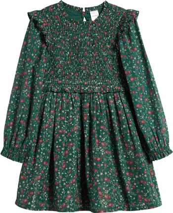 Kids' Floral Metallic Thread Long Sleeve Dress | Nordstrom
